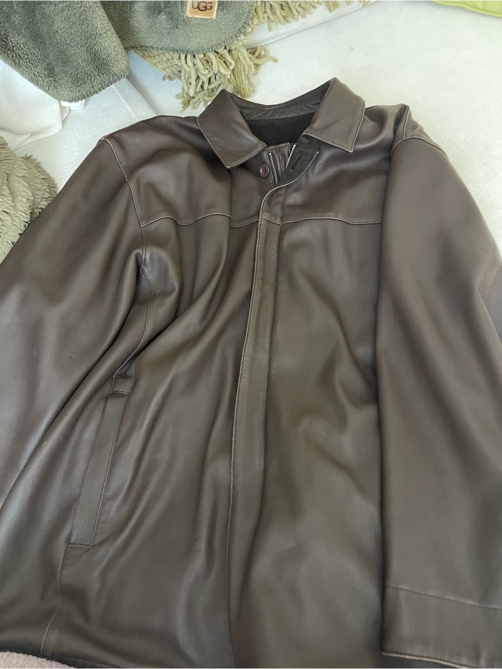 Men's Brown Leather Coat and wool reversible coat